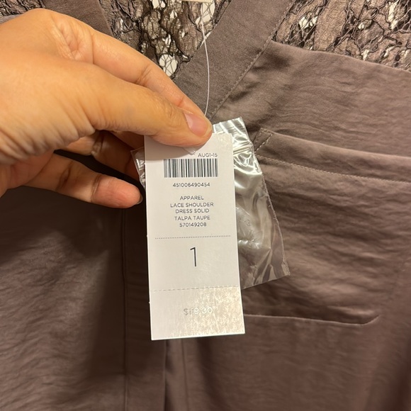 Chicos NWT size 1 lace shoulder dress in taupe. Polyester & Rayon. Brand new. - Picture 3 of 9